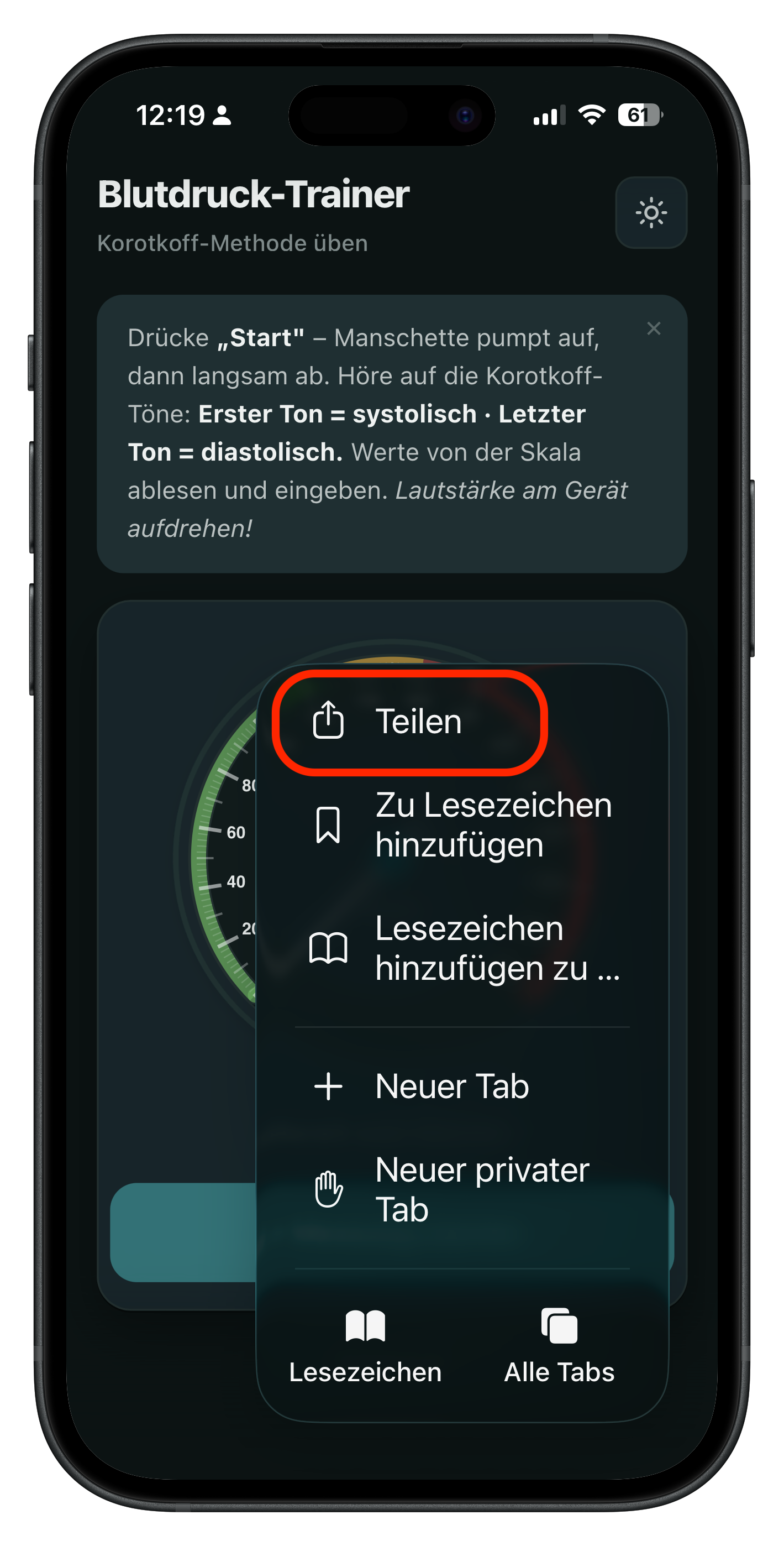 Drei-Punkte-Menü unten rechts antippen