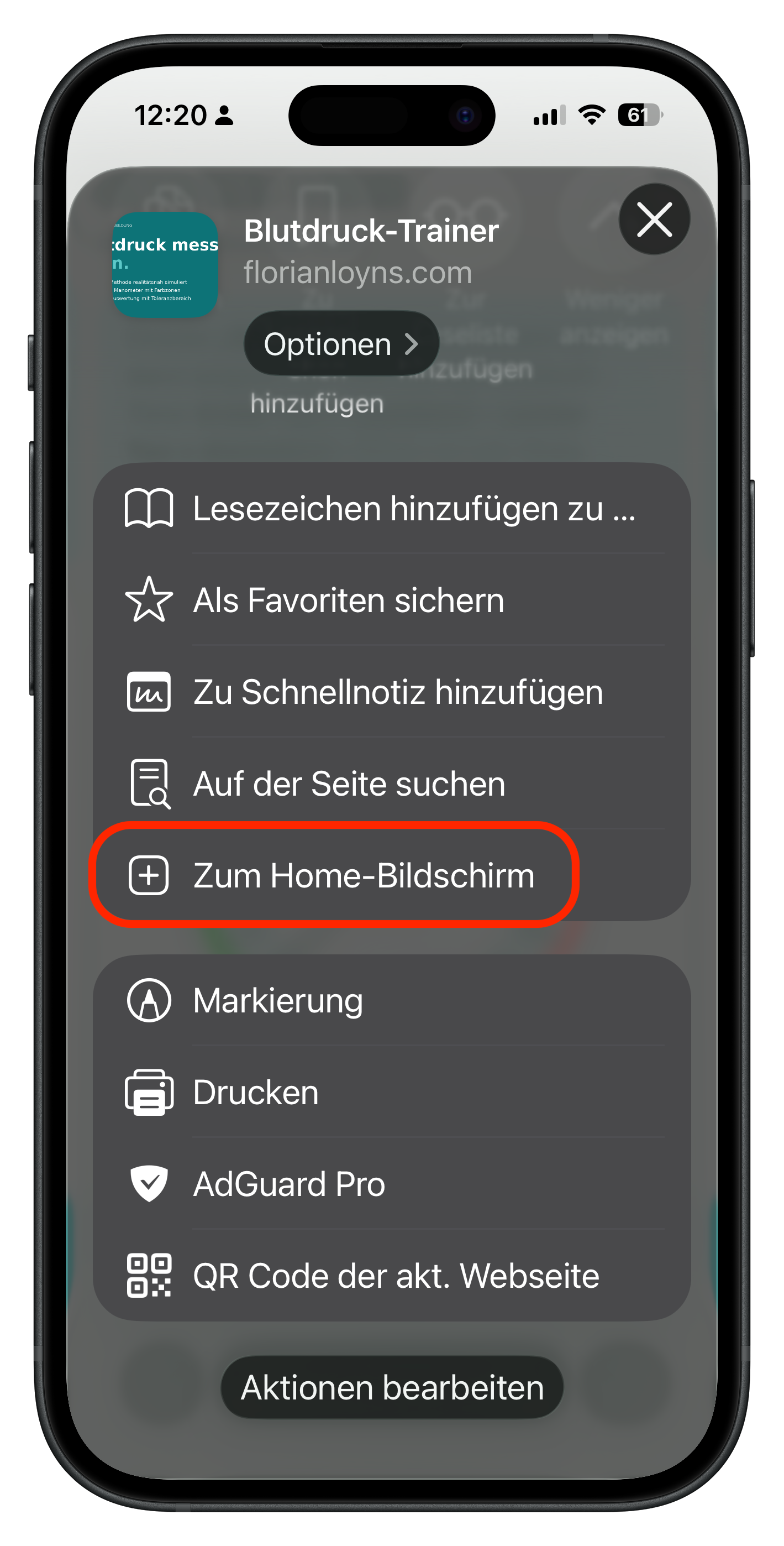 Zum Home-Bildschirm wählen